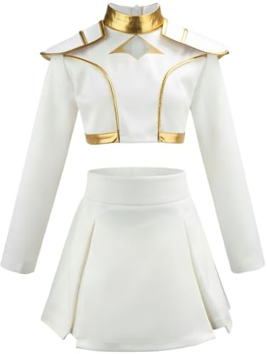 TRACYCY Déguisement Filles Cosplay Anime Blanc Performance Show Uniforme Set Top et Jupe pour Noël Carnaval Halloween Party Anniversaire Masquerade Costume, 4-12 Ans, 110