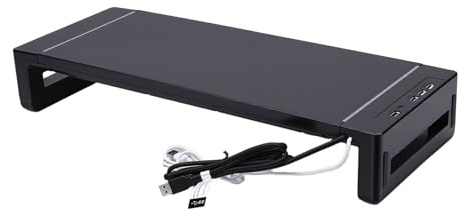 Jectse Soporte para Monitor con 4 Puertos USB, Elevador de Monitor Ajustable en Altura con Cargador de Teléfono, Puertos USB y Cajón de Almacenamiento, Organizador de Escritorio con