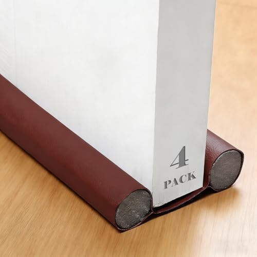 YAYODS Lot de 4 Bas de Porte Isolant Double 96 cm, Boudin de Porte en PU Marron Découpable avec Mousse EPE, Joint Bas de Porte Anti Courant d’Air, Bruit, Poussière et Insectes pour Chambre, Maison et