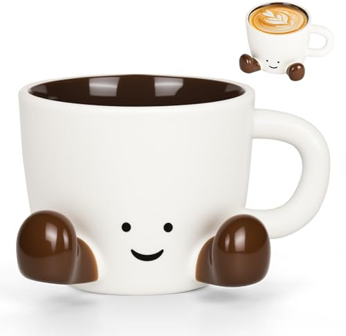 PYserne Cute Coffee Mug, Novelty Tea Cup with Feet Ceramic Aesthetic Water Mug for Milk Cocoa Beverages Aesthetic Decorative Object for Office Home Great Gift for Women and Men