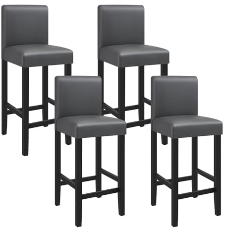 WOLTU Barhocker 4er Set, mit Lehne, Massivholz+Kunstleder, Grau | Barstuhl mit Fußstütze, Bistrostuhl, Antirutschgummi, Dick gepolsterte Sitzfläche, Hocker für Küche Bar