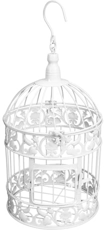 LOLIPPYY Weißer Vogelkäfig aus Eisen 14x14x32cm Dekorativer Hängeornament für Hochzeit Party und Wohnraum Europäische Metall Deko mit Filigraner Handwerkskunst