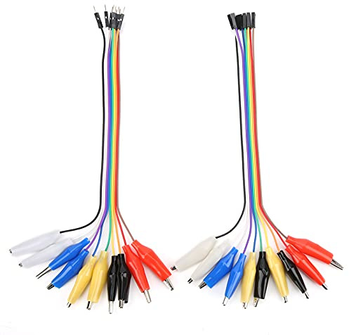 Clip to Jump Wire Test Lead Cable with 10 Pin Male and 10 Pin Female Connectors - 20 cm Pure Copper Wire and 28 mm Clips for Breadboard Circuit Experiments