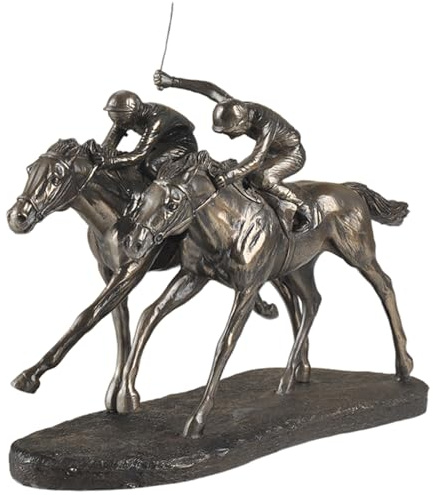 Lawnrden Reiter-Dekoration | Bronze-Pferdestatue, 2 Jockeys, Rennpferd-Skulptur, Kunstharz, Reiter-Dekoration für Zuhause und Büro (30, 5 x 25, 4 x 12, 7 cm)
