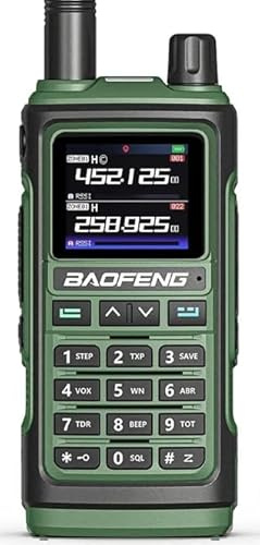 UV-17E Pro GPS, Walkie Talkie Impermeable de Largo Alcance, Copia de Frecuencia, Tri-Banda, Tipo-C y Alcance de 16 KM Compatible Baofeng (Verde)