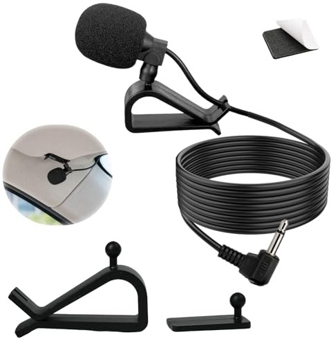 Micrófono Coche 3.5mm Jack para Radio Coche Bluetooth - Micrófono Coche 3.5mm 3m Cable Plug-and-Play, Mini Microfono con Abrazadera U Adhesivo Sony JVC Kenwood Alpine PC Portátil