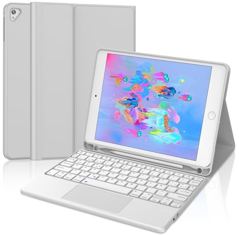 FOGARI Teclado con Touchpad para iPad 6a/5a Generación 2018/2017 9.7 | Air 2/1 2014/2013, Español Ñ Teclado Desmontable Bluetooth con Trackpad para iPad 6/5 Generación 9.7, Gris Claro