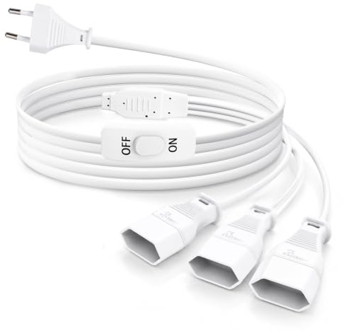 2m Eurostecker Verlängerungskabel mit Schalter, 3-Fach Steckdosenadapter