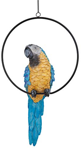 Design Toscano Polly au Paradis de Perroquet Statue de Perchoir d'Oiseaux Anneau Perche, Grand 53.25 cm, polyrésine, palette complète de couleur