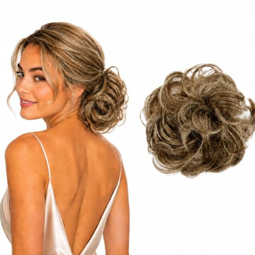 CAISHA Messy Scrunchie Bun Voluminous Wavy Hairpiece Heat-resistant Synthetic Fibres Brown Blonde G22A