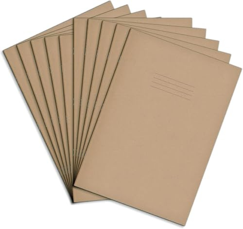 Rhino A4 Exercise Books, 64-Page / 8mm Lined with Margin Paper Notebook, 50-Pack, Office & School Stationery Supplies, Buff