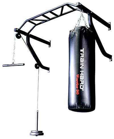 TrainHard® Multigriff Klimmzugstange Wandmontage mit Latzug & Boxsackhalterung, geprüfte und zertifizierte Qualität/optional: 80cm bis 130cm Boxsack (Ohne Hantelscheiben!)