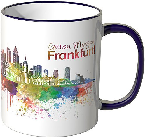 WANDKINGS® Tasse, Schriftzug Guten Morgen Frankfurt! mit Skyline - LILA