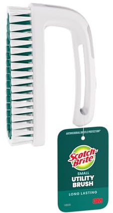 Scotch-Brite Small Utility Brush, Long Lasting Dish Brush with Handle for Scrubbing Cookware, Hands, Tile, Grout, Cutting Boards, and Utensils without Scratching, Antimicrobial, and Rinses Clean