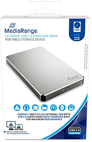 MediaRange Externes HDD Laufwerk 1TB - USB 3.0 Festplattenlaufwerk 2.5, mit 8MB Cache, Datenübertragungsrate bis zu 5 Gbit/s, hochwertiges Gehäuse aus Aluminium