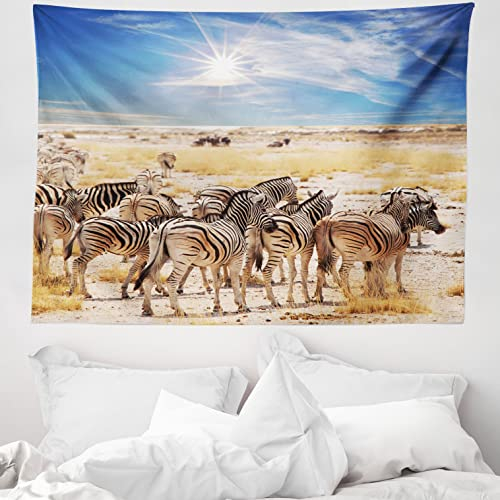 ABAKUHAUS Afrika Wandteppich und Tagesdecke, Afrika Safari Park, aus Weiches Mikrofaser Stoff Kein Verblassen Klare Farben Waschbar, 150 x 110 cm, Mehrfarbig