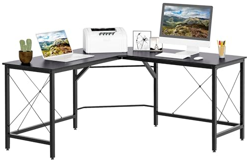 HOMCOM L-Shaped Corner Desk, Computer Desk for Home Office, Space-Saving Study Workstation, Easy to Assemble, 150 x 150 x 76cm, Black