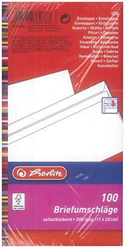 Herlitz Briefumschläge DIN lang haftklebend weiß (ohne Fenster (100 Stück))