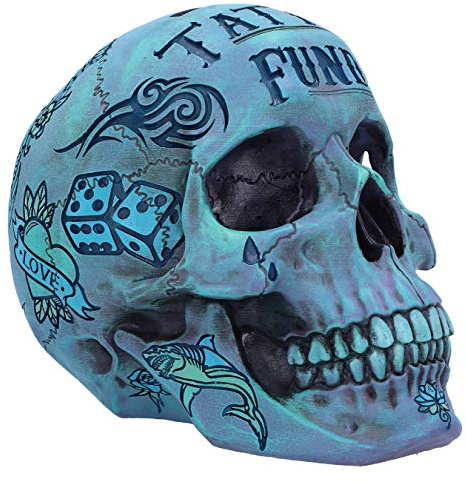 Nemesis Now Tribal Tattoo Fund Skull Ornament, Polyresin, Blue, One Size