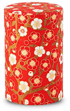 NOREN] Japanische Washi Teedose für Losen Tee 100g (Ume - Rot) / Mit Luftdichtem, Feuchtigkeitsbeständigem, Innenverschluss