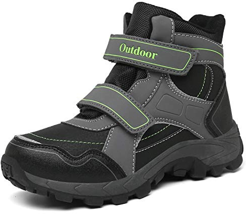 ZYLDK Kids Walking Hiking Boots Lightweigh Winter Warm Snow Non-Slip Outdoor Climbing Shoes,Green A,2.5 UK