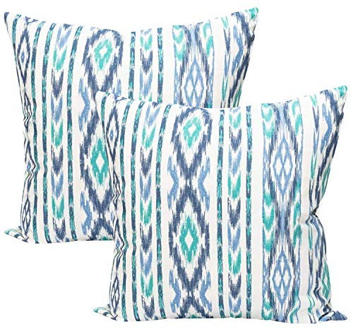 TRESMESTRES Sofa Kissenbezüge - Mediterranes, Bunt, Ikat - Bett Kissenhüllen Set 2er - Deko Kissenbezüge 50x50 cm - Türkis