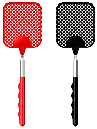 iZhuoKe Extendable Fly Swatters 2 Pack,Strong Fly Killer with Stainless Steel Telescopic Handle28.5cm to 75 cm,Manual Fly Swat Pest Control for Indoor Outdoor Mosquito Wasp Bug Insect(Black & Red)