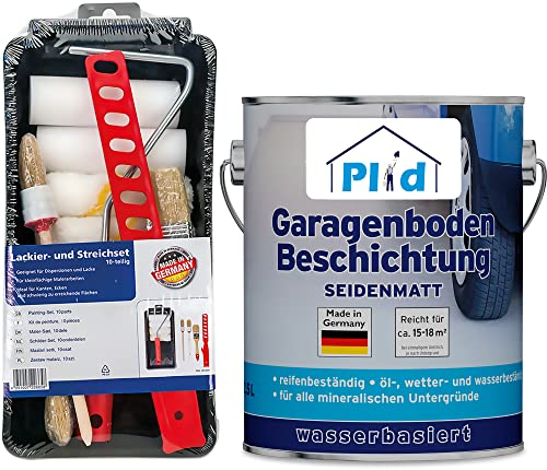 Plid® Set peinture sol garage béton – 2,5 L Gris argent satin – kit complet/Revêtement étanche et résistant au gel, huiles, diesel et carburants – Usage intérieur/extérieur – Made in Germany