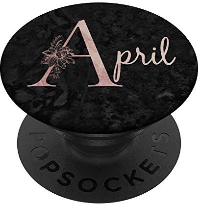 Nom du mois d'avril, rose rose sur fond noir PopSockets PopGrip Interchangeable