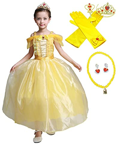 Lito Angels Prinzessin Belle Kleid Kostüm mit Zubehör für Kinder Mädchen Die Schöne und das Biest Verkleidung Größe 6-7 Jahre 122