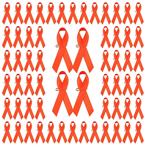 WANDIC Lot de 200 Broches avec Ruban et épingle à nourrice, pour Sensibilisation aux Cancers, pour fête, événement, décoration de vêtements, Orange
