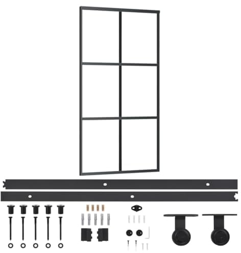 vidaXL Schiebetür mit Beschlag Glasschiebetür Glastür Glas Schiebe Tür Schiebetürsystem Laufschiene Schiebetürbeschlag ESG-Glas Aluminium 102x205cm