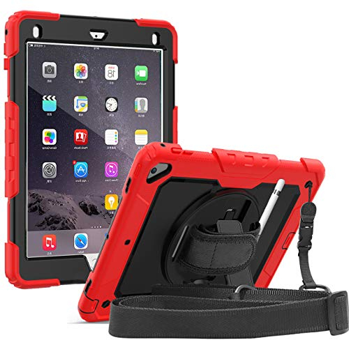 Danycase Coque pour iPad 6e/5e génération, iPad Air 2, coque de protection intégrale résistante aux chocs avec protecteur d'écran, main et bandoulière, pour iPad Air 2/iPad 5e/6e génération 9,7