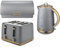 TOWER Empire Grey Kitchen Set Including Jug Kettle, 4 Slice Toaster and Roll Top Bread Bin. Matching Art Deco Design Kitchen Set of 5 Items in Grey with Brass Accents