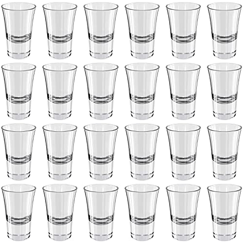 Wellgro Lot de 24 verres à liqueur de 3,4 cl - 4,5 x 7 cm (diamètre x hauteur) - Verre transparent - Résistants - Fabriqués en Italie