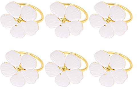 WANGCL Set mit 6 Serviettenring-Halter, weiße Blumen-Serviettenschnallen, für Hochzeit, Party, Bankett, Erntedankfest, Weihnachten, Esstischdekoration (weiß)