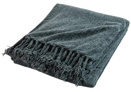 Douceur d'Intérieur, Decke mit Fransen, 125 x 150 cm, Anthrazit, Chenille, einfarbig, Melissa