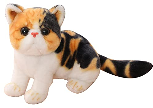 Katze Kuscheltier echt, 26cm Simulation Katze Lebensecht Stehend Katze Plüschtier Püppchen Realistische Katze Kuscheltier Plüsch Kätzchen Kuschelige Katze Spielzeug für Kinder Frauen Geschenk