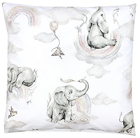 TupTam Kissenbezug Gemustert Bunte Kissenhüllen Dekokissen für Baby und Kinderzimmer, Farbe: Elefanten/Regenbogen, Größe: 80 x 80 cm
