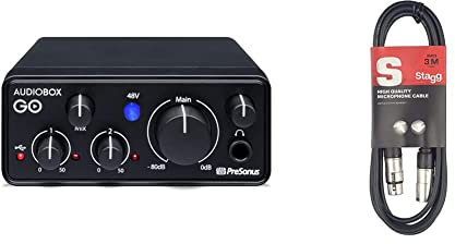 PreSonus AudioBox GO | USB-C Audio Interface for music production with Studio One DAW Recording Software, Music Tutorials & Stagg SMC3 3m XLR to XLR Plug Microphone Cable, Black
