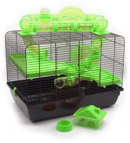 ZooPaul Nagerkäfig Galaxy mit viel Zubehör Goldhamster Maus Kleintier Hamsterkäfig (Grün)