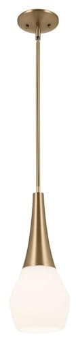 Kichler Deela 17” Pendant Light for Kitchen Island in Champagne Bronze with Satin Etched Cased Opal Glass, 1-Light Hanging Lamp, 52529CPZ