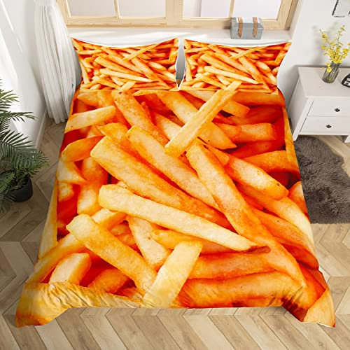 French Fries Bettwäsche Set 155x220cm Chips Betten Set für Kinder Gelb French Fries Gedruckt Bettbezug Set French Fries Lebensmittel Bettdeckenbezug 2Stück