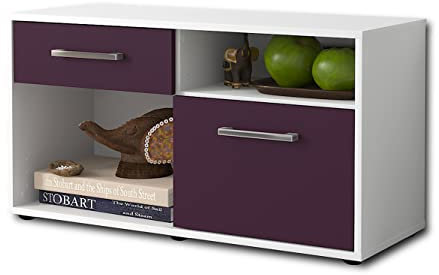 Lqliving Lowboard - Beistellschrank Albina, Korpus: Weiss matt, Front: Farb-Design Lila (92x49x35cm), mit Metall Griffen, Made in Germany
