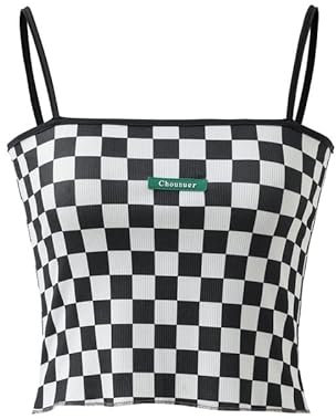 Sommer Frauen Plaid Camis Sexy Checkerboard Damen Crop Top Patchwork Tank Tops Oberbekleidung Dessous Female Camisole, schwarz und weiß, Klein