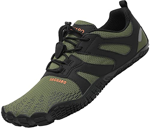SAGUARO Barfußschuhe Herren Barfuss Schuhe Damen Barfussschuhe Outdoor Sport Zehenschuhe Fitnessschuhe rutschfest Traillaufschuhe Armee Grün,Gr.45
