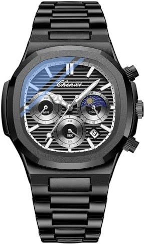 Tiong Herren-Business-Uhr mit quadratischem Achteck-Design, wasserdichte leuchtende Quarzuhr für Herren, Datums-Quarzuhr aus Edelstahl für Herren