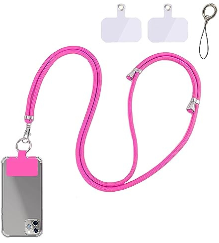 Tour de cou portable, Collier portable, 1.5m cordon, Lanière réglable compatible plupart smartphones (Rose Rouge)