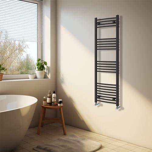 NRG Radiatore da bagno con scaldasalviette curvo, colore nero, 1400 x 400 mm