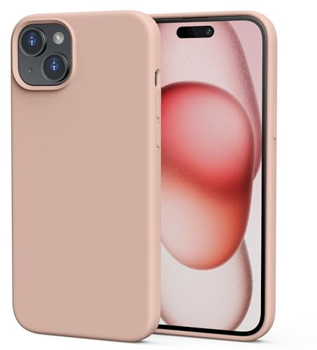 TIIXXA Silicone Case Designed for iPhone 15 plus Case 6.7 Inch, Soft Ultra Slim Protective Shockproof Liquid Silicone Phone Case Cover with Anti-Scratch Microfiber Lining Pastel Pink